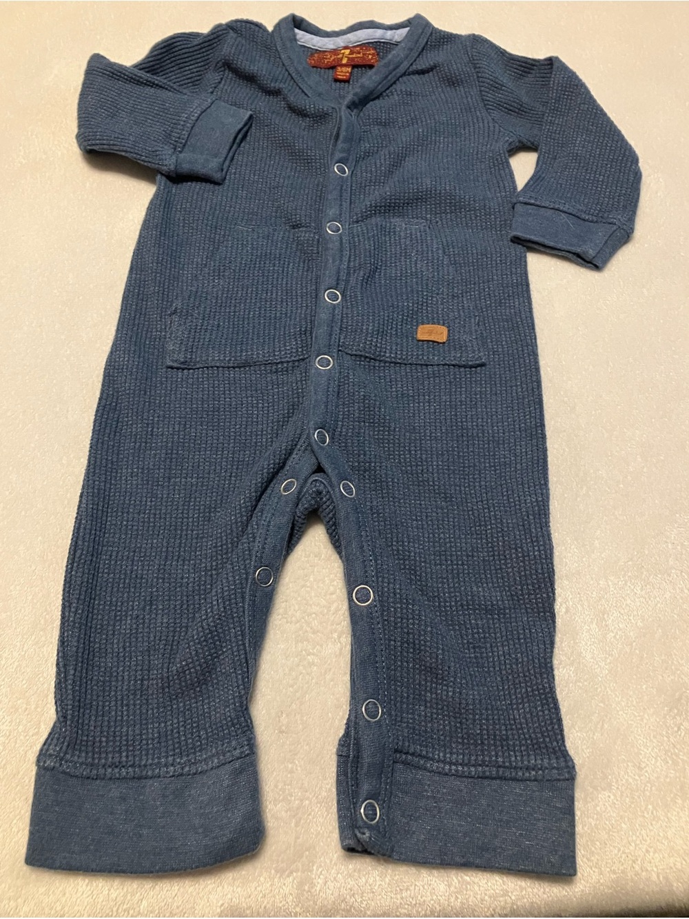 7 For All Mankind Blue Knit Long-Sleeve One-Piece Romper
